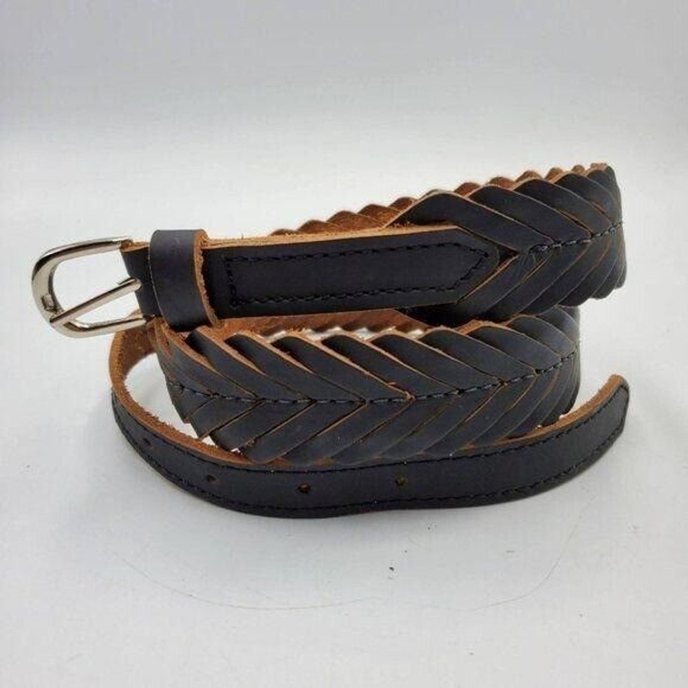 Love‎ Strength Black Braided Genuine Leather Adjustable Belt 33 NEW Boho Western